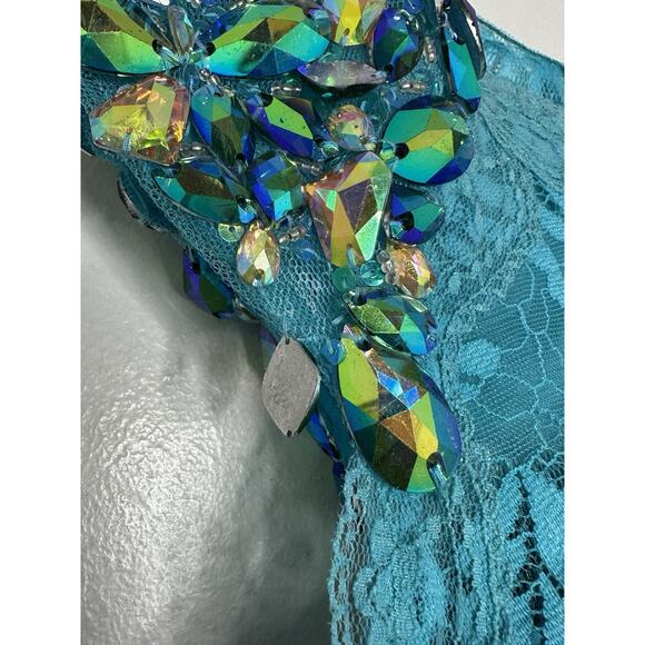 Flirt by Maggie Sottero NEW prom pageant Aqua Full Lace Beaded Mermaid Gown 10 - Picture 4 of 9